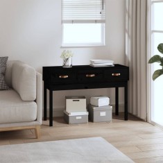 vidaXL Masă consolă, negru, 114x40x75 cm, lemn masiv de pin 821758