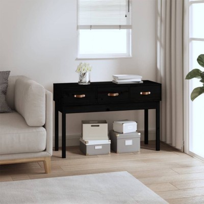 vidaXL Masă consolă, negru, 114x40x75 cm, lemn masiv de pin 821758 foto