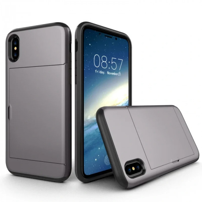 Husa iPhone X/Xs 5.8&#039;&#039; Sliding Card Holder Gri