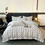 Cumpara ieftin Lenjerie de lux pentru pat dublu,bumbac finet,6 piese,cearceaf cu elastic,gri,carouri-A1002, Jojo Home