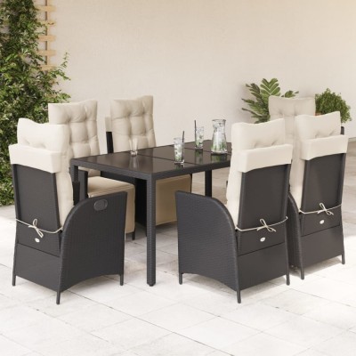 vidaXL Set mobilier de grădină cu perne, 7 piese, negru, poliratan 3213318 foto