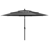 Umbrela de gradina 3 niveluri, stalp aluminiu, antracit, 3,5 m