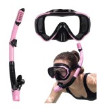 Set Snorkeling Masca si Tub Roz Negru cu Sticla Temperata