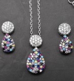 Set Din Argint 925 Cercei si Pandantiv Model Lacrima Multicolor Set96M, Argintboutique