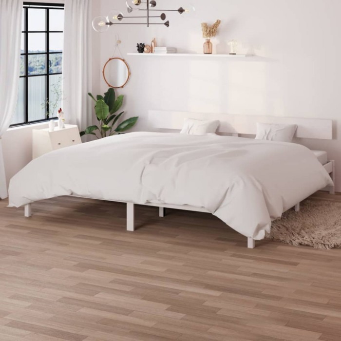 Gossi cadru de pat, alb, 200x200 cm, lemn masiv de pin