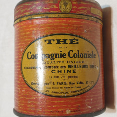 Cutie pt ceai, veche de colectie anii 1930 tabla litografiata Compagnie Colonial