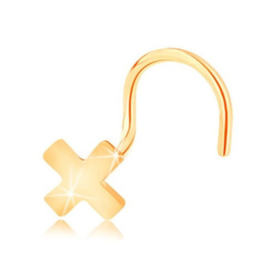 Piercing curbat pentru nas din aur galben de 14K - litera X mică lucioasă foto