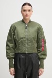 Alpha Industries geaca bomber Waisted MA-1 Wmn femei, culoarea verde, de tranzitie, 148003