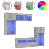 Cumpara ieftin Unitati de perete TV cu LED-uri, 5 piese, gri sonoma, lemn