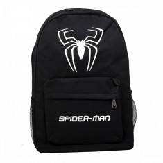 Ghiozdan Spiderman negru, imprimeu logo Spiderman alb fosforescent foto