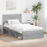 vidaXL Cadru de pat Gri Sonoma 100 x 200 cm Lemn de pin masiv 3410641