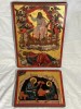 SET - 2 ICOANE PE LEMN - Foita aur 22k - Grecia - "Viziunea Apocalipsei" - Vintage !