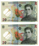 Lot bancnote BNR de 20 lei, serii (A) consecutive - Ecaterina Teodoroiu