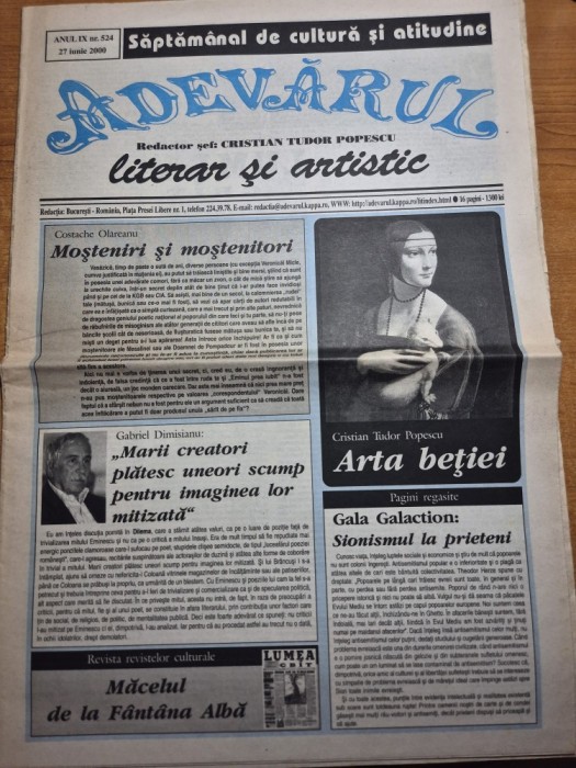 ziarul adevarul literar si artistic 27 iunie 2000