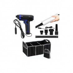 Set 3 in 1 compresor auto, organizator portbagaj si aspirator cu fir 120w foto