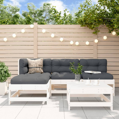 vidaXL Set mobilier relaxare de grădină 5 piese alb lemn masiv de pin foto