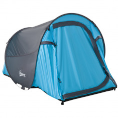 Outsunny Cort Camping 2 Persoane, Cort Automat Pop-up Iglu, 220x108x110 cm, Albastru