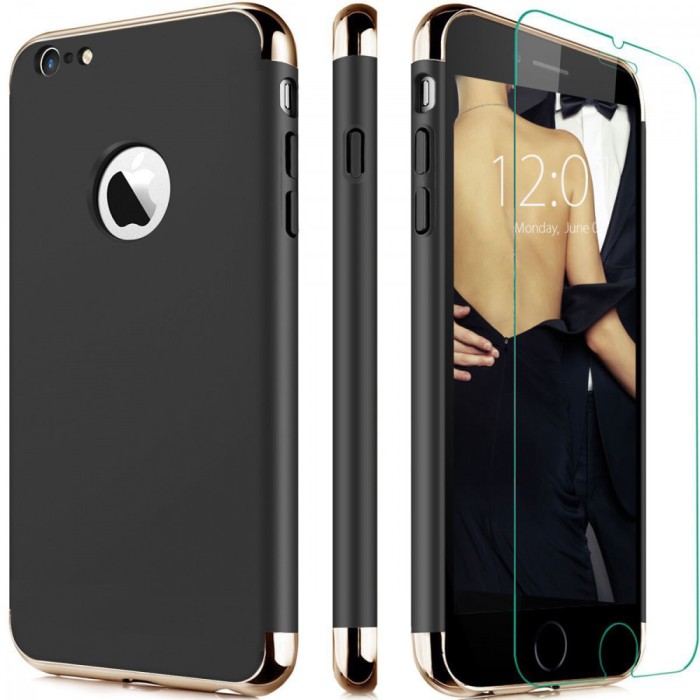Husa telefon Iphone 7 ofera protectie 3in1 Ultrasubtire + Folie Sticla Luxury 360 Black