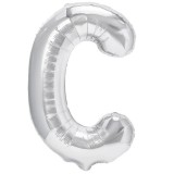 Balon folie metalizata litera c, flippy, 80 cm, umflati cu heliu sau aer, ambalaj individual, pai inclus, argintiu