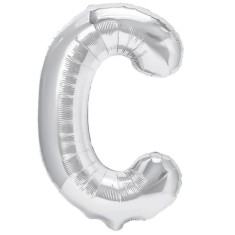 Balon Folie Metalizata Litera C, Cyrax, 80 cm, Umflati cu Heliu sau Aer, Ambalaj Individual, Pai inclus, Argintiu foto