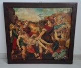 TABLOU VECHI - COBORAREA LUI ISUS DE PE CRUCE - PICTURA VECHE - ULEI PE PLACAJ