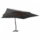 Umbrelă suspendată cu st&acirc;lp din lemn, antracit, 400x300 cm