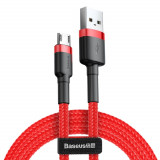 Cablu Baseus Cafule S&acirc;rmă &icirc;mpletită Din Nailon Durabil USB / Micro USB QC3.0 2.4A 1M Roșu (CAMKLF-B09)