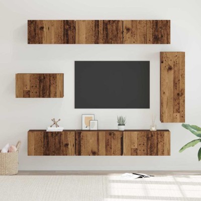 Set comodă TV 8 pcs Lemn vechi 30.5 x 30 x 90 cm Lemn compozit foto
