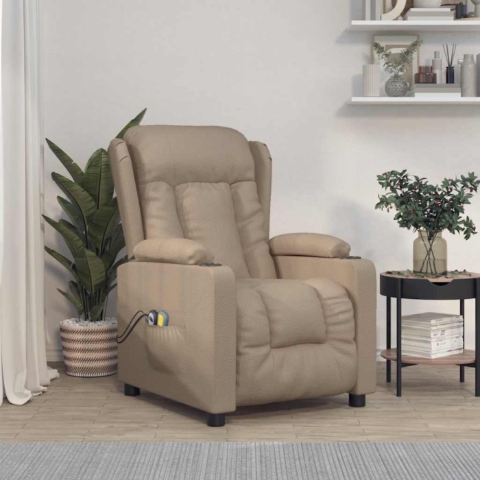 vidaXL Fotoliu de masaj electric, cappuccino, piele ecologică