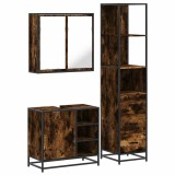 Cumpara ieftin Set mobilier de baie, 3 piese, stejar fumuriu, lemn prelucrat