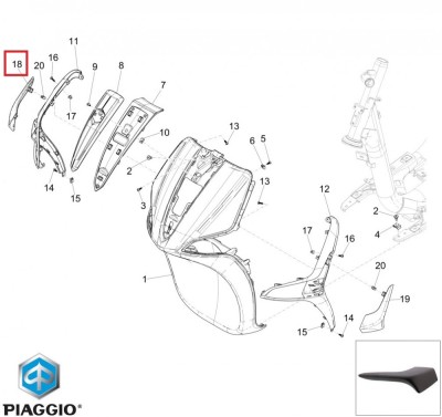 Deflector fata (ornament) dreapta original Piaggio Liberty iGet (15-23) 4T 3V 125-150cc - culoare: negru mat foto