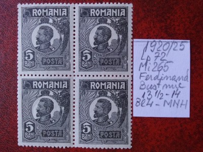 1920- Romania- Ferd. b. mic Mi265a-bl.4-MNH foto