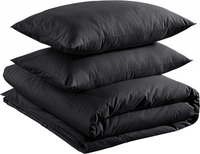 Lenjerie pat 3 piese, 100% bumbac moale, 225 x 220 cm / 50 x 80 cm, negru, Amazon Basics foto