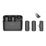 Set 2 Microfoane Lavaliera Wireless DolphinMC&reg; , compatibil cu iPhone, iPad, Samsung, Huawei, Xiaomi, Carcasa de Incarcare Plug and Play, Android, Ios