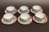 Set pentru cafea din portelan fin japonez pictat manual, model Lebede in zbor, Seturi