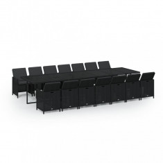 Set mobilier de exterior cu perne, 15 piese, negru, poliratan foto