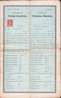 A3345N Certificat absolvire Gimnaziul Rom&amp;acirc;nesc din Brașov Romulus Mioc (primar Petroșani, prefect județ Hunedoara) 1904 semnat olograf Ioan Mețianu foto