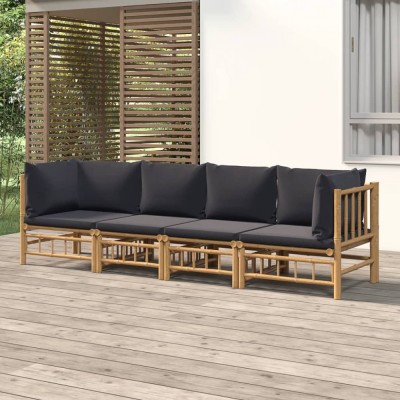 vidaXL Set mobilier de grădină cu perne gri &amp;icirc;nchis, 4 piese, bambus 3155216 foto