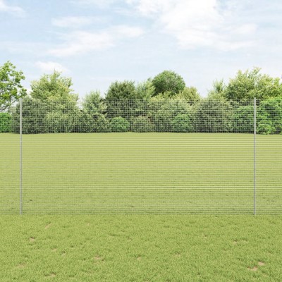 vidaXL &amp;Icirc;mprejmuire din s&amp;acirc;rmă sudată cu 10 st&amp;acirc;lpi U Argint 1.6x10 m Oțel foto