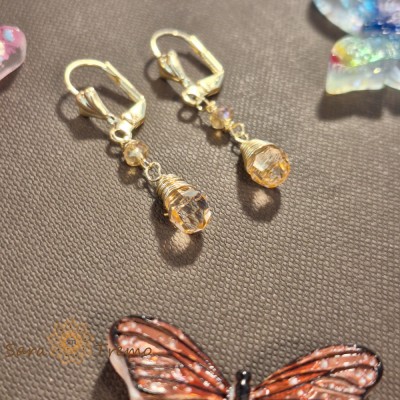 Cercei placati cu aur cu charm mobil si zirconia roz-auriu foto