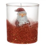 Lum&acirc;nare Crăciun, Figurativă, Moș Crăciun, Glitter, Pahar Sticlă, 9x10cm, Roșu, Oem