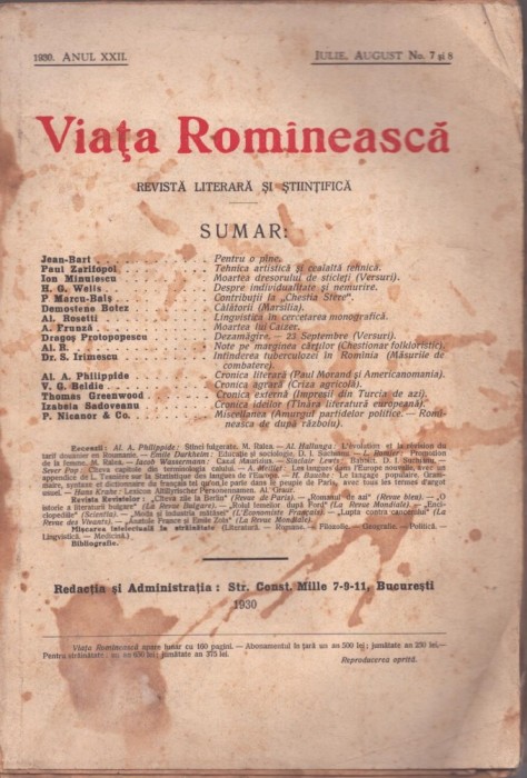 C6806N Viața Rom&icirc;nească, 7-8/1930, Iași