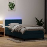 vidaXL Pat cu arcuri cu saltea și LED, albastru &icirc;nchis, 80x220 cm, catifea 3317293