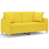 Cumpara ieftin Canapea cu 2 locuri cu pernute, galben deschis, 140 cm, textil