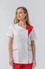 Bluza medicala Lia, model asimetric, maneci scurte, inchidere capse, material respirabil, confortabil, profesional, medicale, uniforma, ROSU, XS
