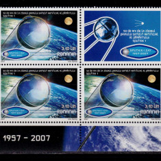 RO 2007 ,LP 1785 ,"50 ani satelitul Sputnik 1"- bloc de 4 : 3 marci+vinieta ,MNH