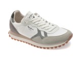 Pantofi sport PEPE JEANS albi, BRIT-ON MASTER, din material textil