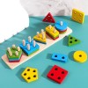 Jucarie educativa flippy, tip montessori, din lemn, + 36 luni, forme geometrice, 20 piese, 6 x 26.5 cm, multicolor
