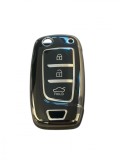 Husa Cheie Briceag Hyundai Tucson, Elantra, Accent, Solaris, Kona, Verna, I30, 2017+, 3 Butoane, Tpu, Negru cu contur Silver