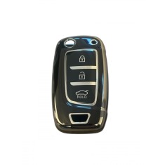 Husa Cheie Briceag Hyundai Tucson, Elantra, Accent, Solaris, Kona, Verna, I30, 2017+, 3 Butoane, Tpu, Negru cu contur Silver